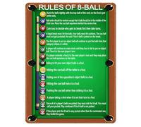 Large Billiards Rules Tin Sign, Metal Wall Art for Game Room, pool table accessories, Vintage 8-Ball Poster, Man Cave Bar Pub Signs, Retro Metal Poster for Home Office Garage 12x16 Inch