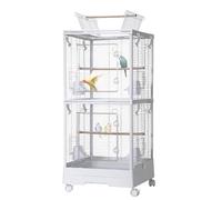 Large Bird Aviary 100 x 46 x 46 cm, 2 Levels Removable Bird Cage, Metal Bird Cage with Removable Tray, Feeding Troughs, Easy to Clean Outdoor Aviary Breeding Cage, White