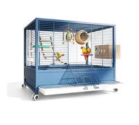 Large Bird Cage 24.4x16.5x41.3in Spill-Proof Guard 360° Casters for Parrots | 0.4in horizontal bars, 4-side spill guard, 60cm wide interior, 360° silent casters with brakes(Blue,A)