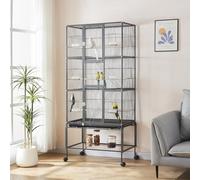 Large Bird Cage, 81L x 46W x 175H cm Metal Parrot Cage with Detachable Stand, Rolling Wheels, Easy Cleaning Tray, Feeding Bawls & Perch Stand, Wide Flight Animal Aviary for Budgies Conures Parakeets