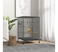 Large Bird Cage for Finches, Canaries, Lovebirds & Budgies - 19"L x 18"W x 29.25"H Rolling Birdcage with 4 Wheels, 2 Brakes, Slide-Out Tray, 2 Wood Perches, Stainless Steel Bowls & Colorful Swing - Ea