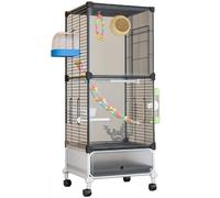 Large Bird Cage with Rolling Stand - Double-layer Cockatiel Aviary with Tray for Parakeets, Budgies, Finches, and Quakers