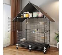 Large Bird Cage with Wheels, Spacious Parrot Aviary, Easy Clean Tray, Iron Mesh Playpen for Cockatiels and Macaws, Mobile Stand with Locking Casters
