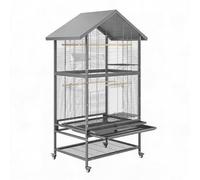 Large Bird Cage with Wheels & Waterproof Roof, Parrot Cage Includes 4 Wooden Perches, 4 Feeding Bowls, Budgie Cage for Parakeet, Finch, Small Birds, 80 x 60 x 167cm, Black
