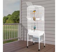 Large Bird Cage with Wooden Perches, Metal, Open-Top Parrot Cage, for Parrot, Parakeets, Cockatiel, Pigeon and Small Mid-Sized Birds, 54in(White)