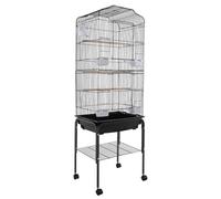 Large Bird Cage with Wooden Perches, Metal, Open-Top Parrot Cage, for Parrot, Parakeets, Cockatiel, Pigeon and Small Mid-Sized Birds, 54in(Black)