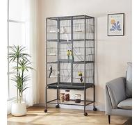 Large Bird Cages Parrot Cage Wide Flight Metal Animal Cage for Budgie Parakeet Conure With Rolling Stand Wheels (Black, 77L x 46W x 175H)