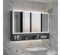 Large Black Bathroom Mirror Cabinet, Farmhouse Medicine Cabinet with Mirror, Wall-Mounted Bathroom Storage, 100CM Vanity Mirror for Stylish Home Decor