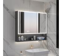 Large Black Bathroom Mirror Cabinet, Farmhouse Style Medicine Cabinet with Mirror, 80CM Wall-Mounted Vanity Storage, Stylish Bathroom Organizer for Home Decor