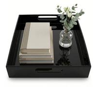 (Large, Black) - BLACK SERVING TRAY - 50cm Large Acrylic Tray for Coffee Table, Breakfast, Tea, Food, Butler - Decorative Display, Countertop, Kitchen, Vanity Serve Tray with Handles by Vale Arbour