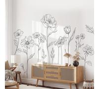 Large Black Boho Flower Wall Stickers, 3 Sheets Simple Sketch Floral Wall Decals Peony Wildflower Peel Stick Wall Art Decor Girls Bedroom Home Room Office Garden Hall Adult(11.8x35.4 in/Sheet)
