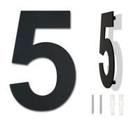 Large Black Brushed Modern House Number -230mm Height - Made of Solid 304 Stainless Steel, Floating Appearance and Easy to Install (Number 5 Five)