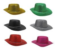 LARGE BLACK COLOURED GLITTER COWBOY HATS FANCY DRESS X6 HATS