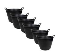 Large Black Flexi Tub - Heavy Duty Flexible Rubber Storage Bucket with Handles | Multi Purpose Container for Garden Waste, DIY, Builders, Stable Feed, Home, Indoor Outdoor Use (Large 42 Liter, 6Pack)