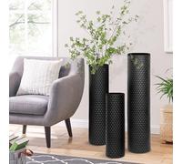 Large Black Floor Vase, 70/55/40cm Metal Top Flower Vase Set of 3, Modern Honeycomb Texture Living Room Dining Bedroom Hallway Accessories