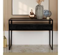 Large Black Glass Top Console Table with Drawers & Black Legs - Akila