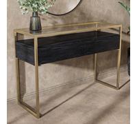 Large Black Glass Top Console Table with Drawers & Gold Legs- Akila
