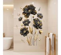 Large Black Gold Flower Wall Stickers Floral Wall Mural Peel and Stick | Wall Decoration for Living Room Bedroom TV Background Removable Vinyl Wall Transfers