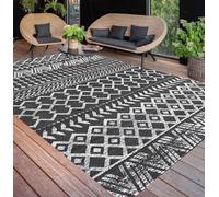 Large Black Grey Moroccan Geometric Boho Outdoor Rug Waterproof & Quick Dry for Patio Deck Garden Backyard RV Camping Balcony High Traffic Indoor/Outdoor Floor Mat 12x14