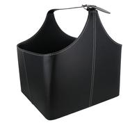 Large Black leather Firewood Storage Basket with Handle Log Kindling Holder Bin