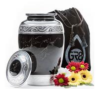 Large Black Marble Finish Cremation Urn for Ashes - Adult Urn for Human Ashes - Funeral Memorial Urn with Secure Lid