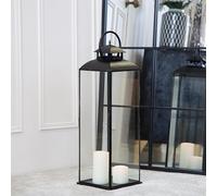 Large Black Metal Candle Lantern - Vintage/Modern Tall Tower Decorative Candle Holder For Living Room, Indoor, Outdoor, Parties & Weddings