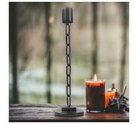 Urbn-Living Urbnliving Large Black Metal Chain Link Design Candle Holder With Wooden Stand Home Décor