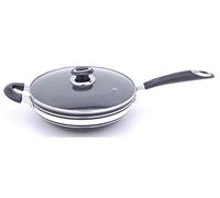 Large Black Non Stick Wok with Glass Lid 28cm 30cm 32cm Wok (32 cm)