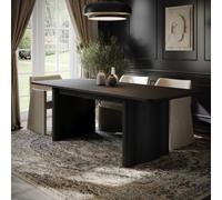 Rectangular Black Oak Extendable Dining Table Set with 6 Charcoal Real Leather Chairs - Seats 6 - Wave