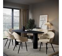 Large Black Oak Pebble Dining Table Set with 6 Beige Upholstered Chairs - Seats 6 - Oscar