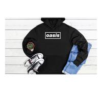 (Large, Black) Oasis Logo Rock Band Retro Black Grey Men Women Unisex Hoodie