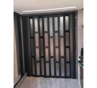 Large Black Retractable Concertina Door8095 Tall Frosted Acrylic Glass PVC Folding Screen Foldable Sliding Gate for Laundry Room & Home Entry (86x85in)