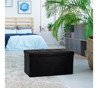 (Large, Black) Single Double Ottoman Foldable Storage Box Footstool Seat Faux Leather