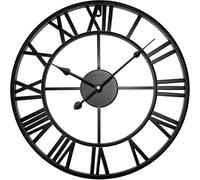 Large Black Wall Clock - 47Cm Round Silent Skeleton Roman Numerals Battery Hanging Clock For Living Room, Bedroom, Kitchen, Hotel