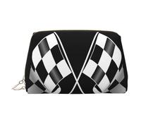 Large Black White Formula Checkered Flags Pattern Printed Cosmetic Bag Portable Cosmetic Storage Bag Suitable for Travel and Business Trips
