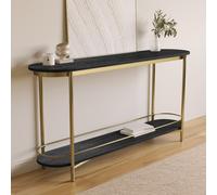 Large Black Wood and Gold Console Table with Storage Shelf - Myla