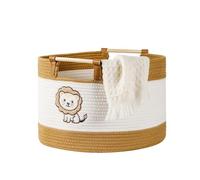 Large Blanket Basket 35L Cotton Rope Basket with Wooden Handles Woven Baskets for Kids Stuffed Animal Toys Storage for Nursery, Laundry Hamper Clothes Baby Hamper Boys Gift Baskets Empty, (Lion）