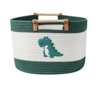 Large Blanket Basket 35L Cotton Rope Basket with Wooden Handles Woven Baskets for Kids Stuffed Animal Toys Storage for Nursery, Laundry Hamper Clothes Baby Hamper Boys Gift Basket Empty, (Dinosaur ）
