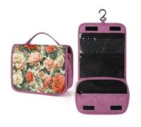 Large Blooming Roses and Peonies Travel Toiletry Bag for Women,Hanging Makeup Organizer with Hook for Shampoo