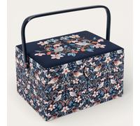 Hobby Gift Large Sewing Box - Embroidered Blossom Birds Cotton Fabric with Plastic Handle, Hard Plastic Internal Tray with Compartments, Lid with Pocket & Pincushion Stylish 23.5 x 31 x 20cm