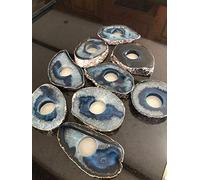 Large Blue Agate Slice Microcrystalline Quartz Silver Gilded Tealight Candle Holder