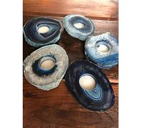 Large Blue Agate Slice Microcrystalline Quartz Tealight Candle Holder Ornament Gift