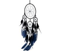 Large Blue and Black Dream Catcher, Handmade Wall Hanging Ornament | Handmade with striking blue and black feathers to create a calming, boho focal point for your bedroom or living room wall.