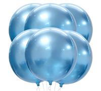 Large Blue Balloons 22 Inch Light Blue Metallic Round Foil Balloons 4D Mylar Round Balloon Birthday Valentine's Day Wedding Graduation Prom Under The Sea Themed Party Decorations 6Pcs