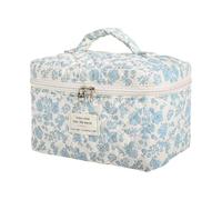Large Blue Floral Makeup Bag 25x16x16cm White Background Cotton Cosmetic Organizer Portable Travel Toiletry Storage Pouch with Zipper (Bag Packaging) (25 * 16 * 16cm)