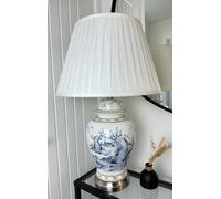 Large Blue Landscape Ceramic Table Lamp With Pleated Shade