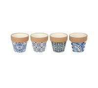 Large Blue Plant Pot x1, Mediterranean Geometric Mandala Pot with Terracotta Rim - 4 Designs (Sold Individually) Bohemian pot, Cactus Herb Succulent Rustic Houseplant Pot (Design 3 (3rd in Photo))