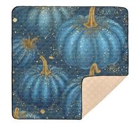 Large Blue Pumpkin Rug with Gold Pattern Soft Thick Baby Carpet Travel Play Mat Non-Toxic Carpet for Babies Toddlers 50x50 Inches