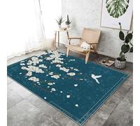 Large Blue Rugs 100x150 cm - Traditional Flying Birds Cherry Blossoms Printed Area Rugs Soft Non Slip Washable Modern Sofa Floor Carpets For Living Room Bedroom Lounge Dining Room
