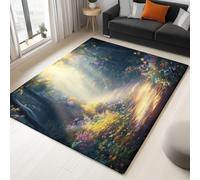 Large Blue Rugs 180x240 cm - Magic Forest Flowers Printed Area Rugs Soft Non Slip Washable Modern Sofa Floor Carpets For Living Room Bedroom Lounge Dining Room